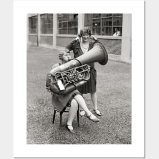 Girl Playing Tuba, 1928. Vintage Photo Posters and Art